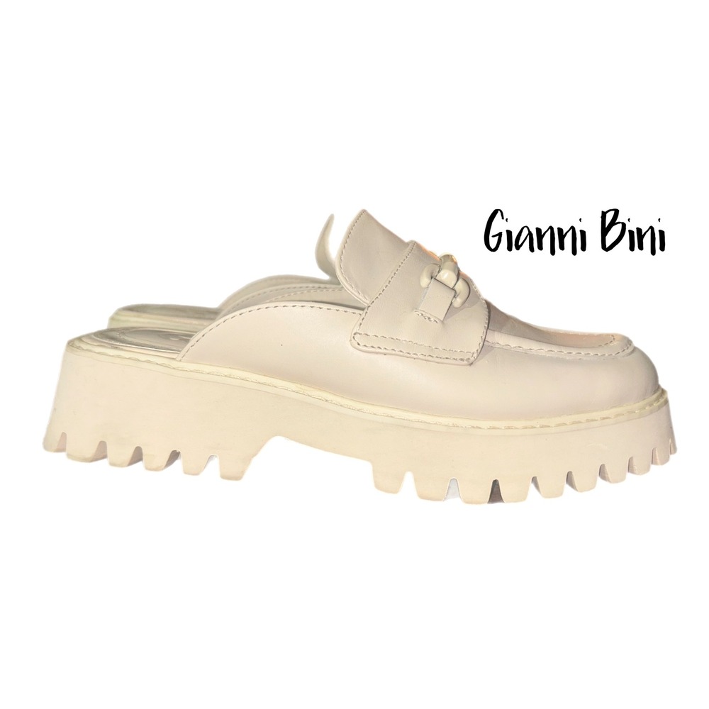 Gianni Bini Ivory Horsebit Mules Old Money Chunky Lug Sole Leather Shoes 6 M